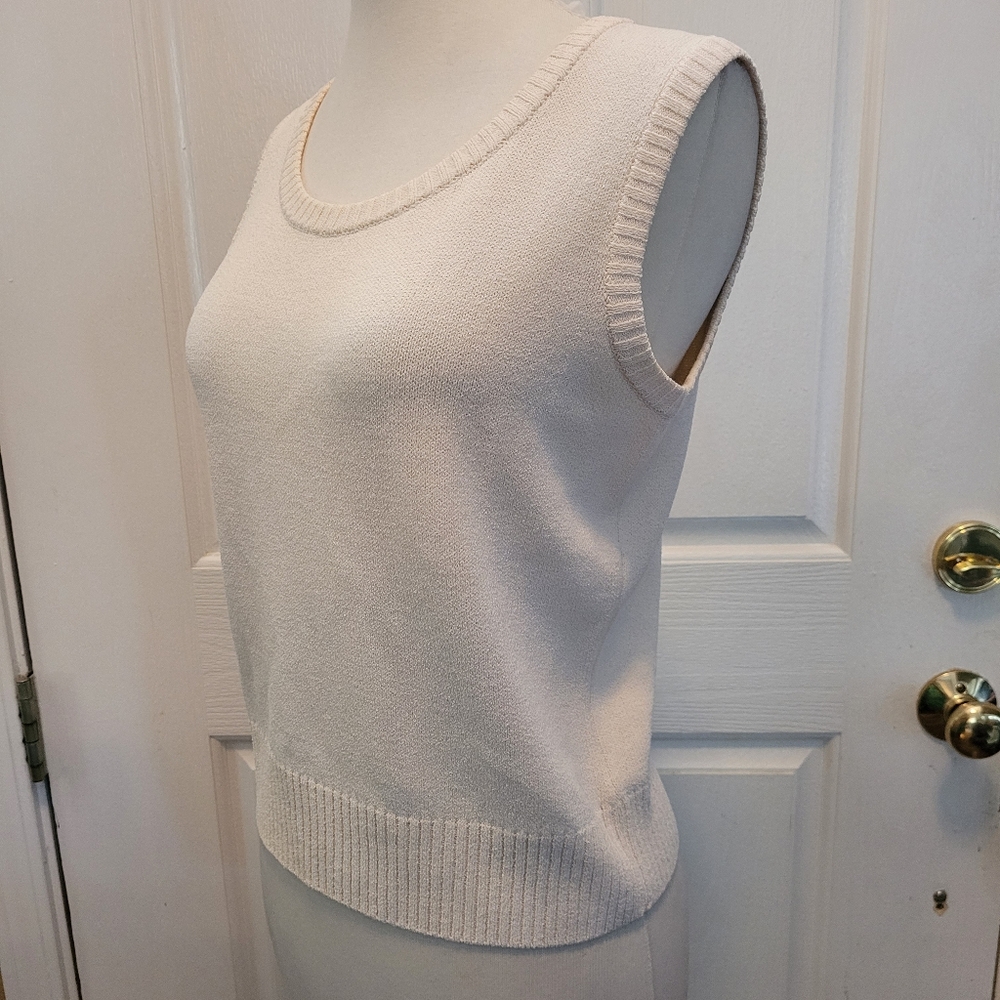 St John Knit Top Wool Blend Cream White Sleeveless Designer Couture Medium - Picture 5 of 7